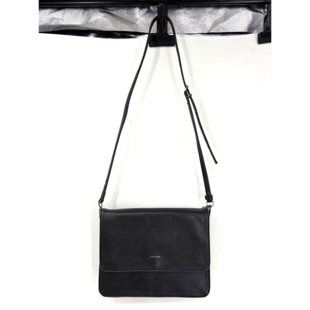Matt &‎ Nat Black Vegan Leather Crossbody Bag Minimalist Flap Messenger